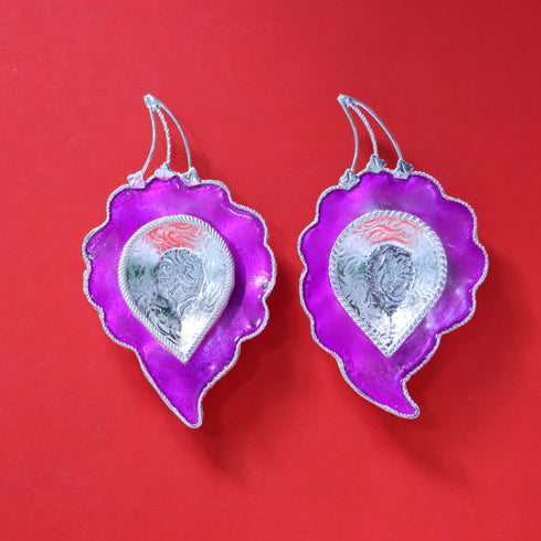 Pure Silver Fancy Diya Leaf Pattern Purple 30.16g